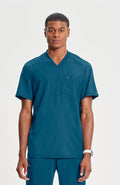 Cherokee Infinity Men's V-Neck Knit Panel Solid Scrub Top