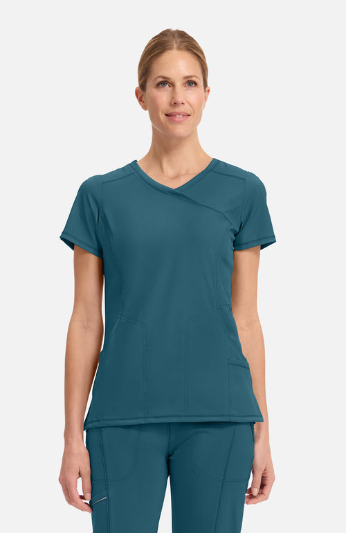 Cherokee Infinity - Women's 4-Pocket Knit Panel Mock Wrap Scrub Top