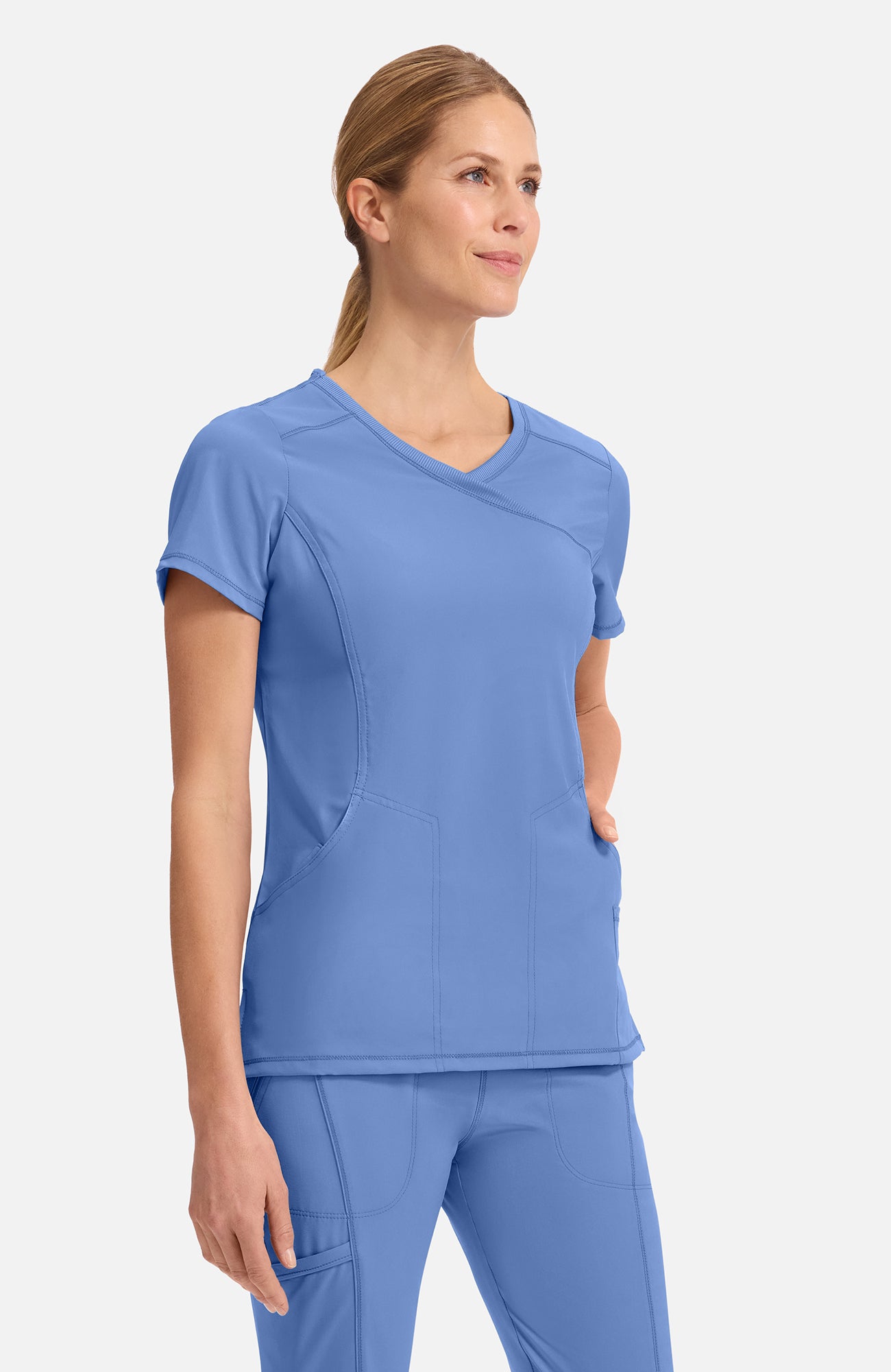 Cherokee Infinity - Women's 4-Pocket Knit Panel Mock Wrap Scrub Top