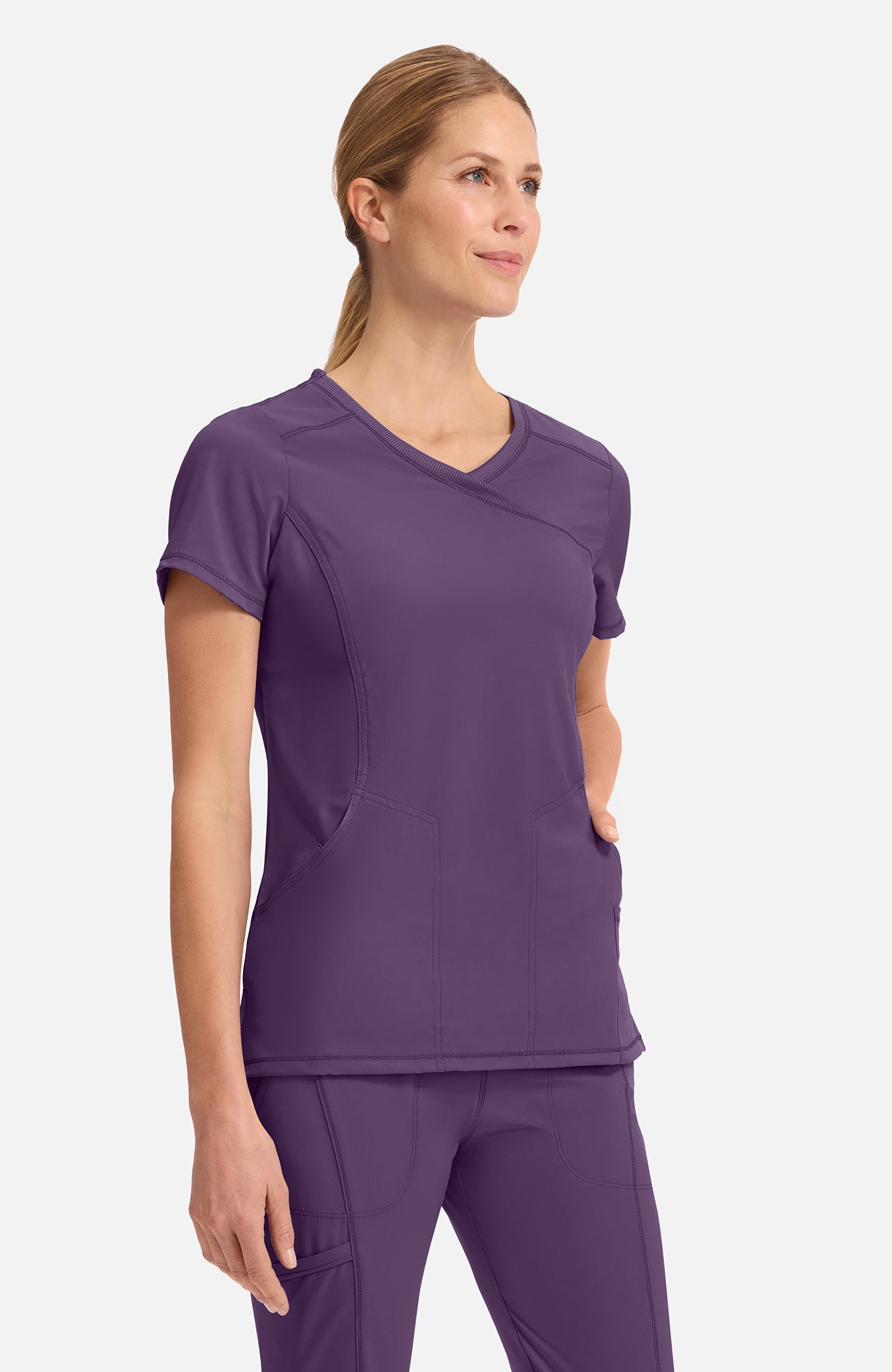 Cherokee Infinity - Women's 4-Pocket Knit Panel Mock Wrap Scrub Top