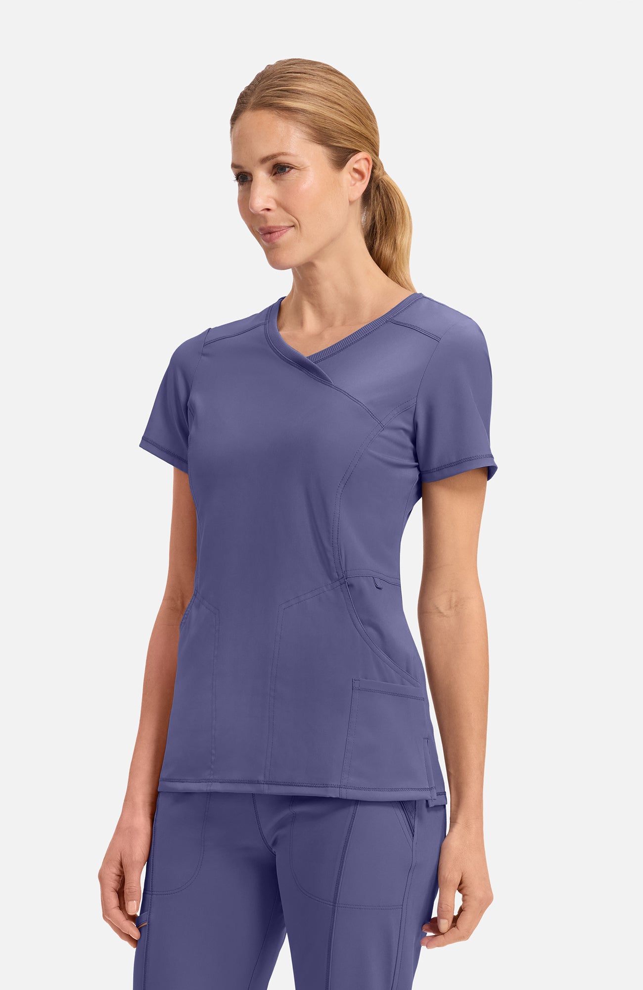 Cherokee Infinity - Women's 4-Pocket Knit Panel Mock Wrap Scrub Top