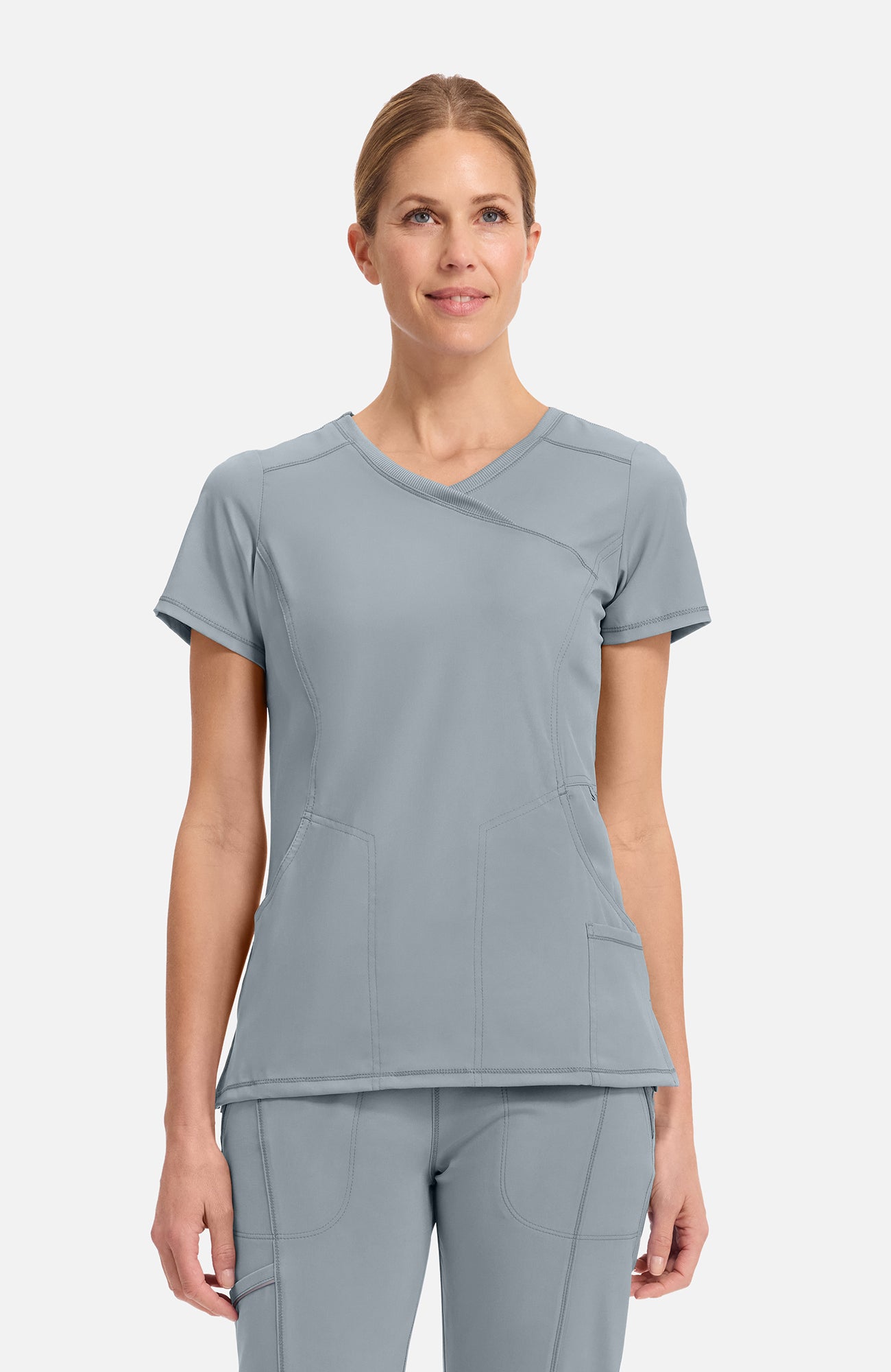 Cherokee Infinity - Women's 4-Pocket Knit Panel Mock Wrap Scrub Top