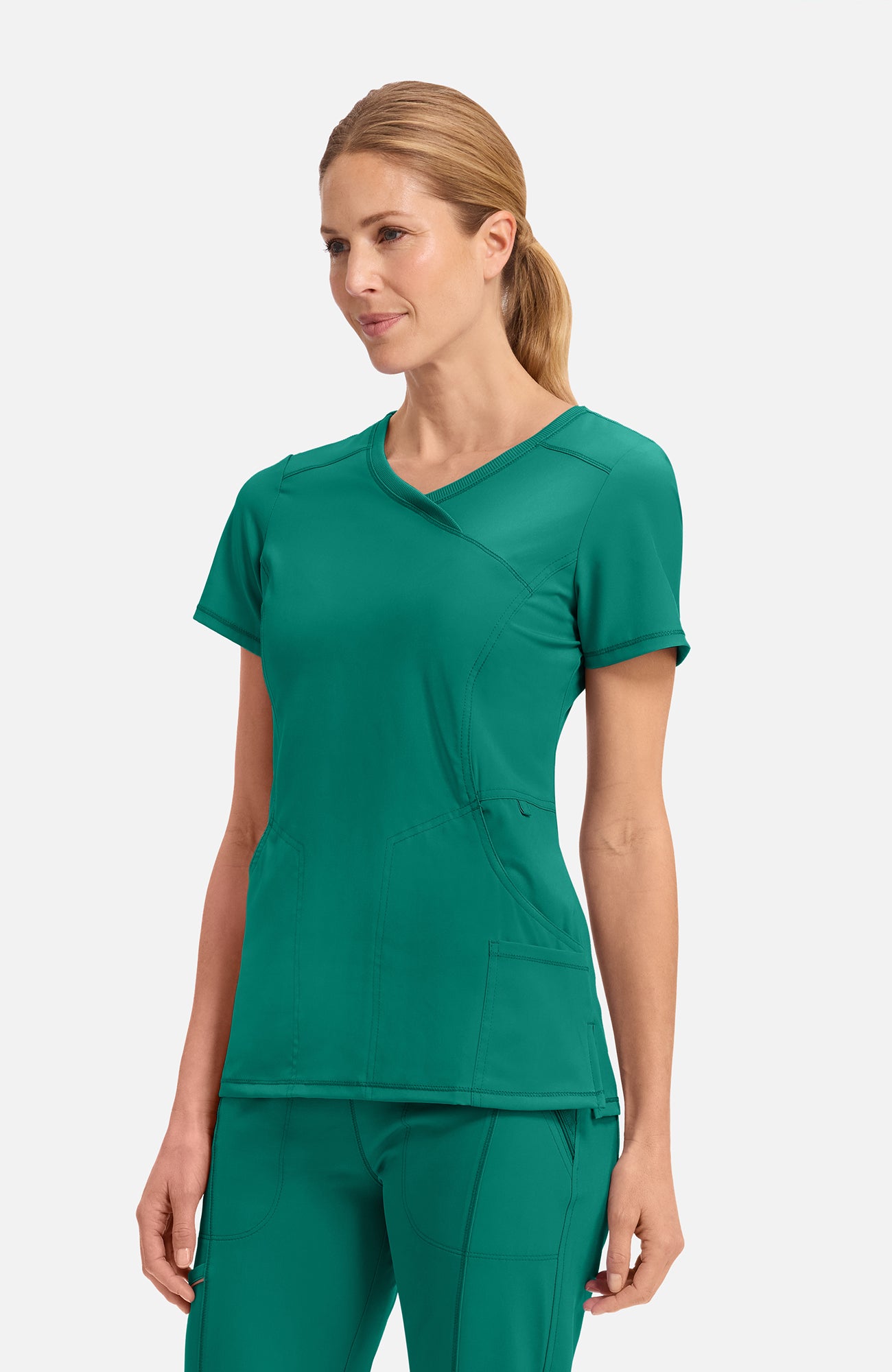 Cherokee Infinity - Women's 4-Pocket Knit Panel Mock Wrap Scrub Top