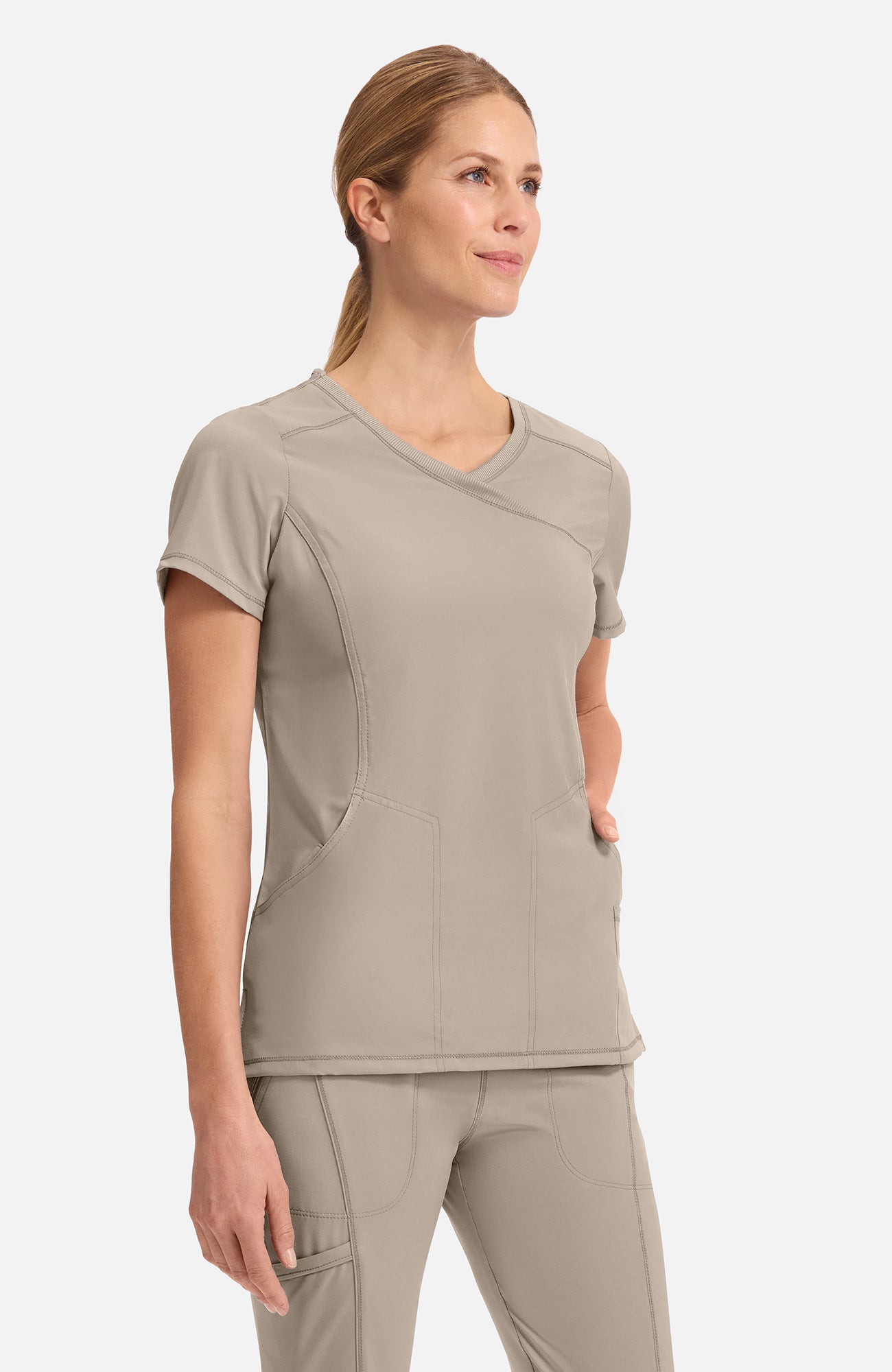 Cherokee Infinity - Women's 4-Pocket Knit Panel Mock Wrap Scrub Top