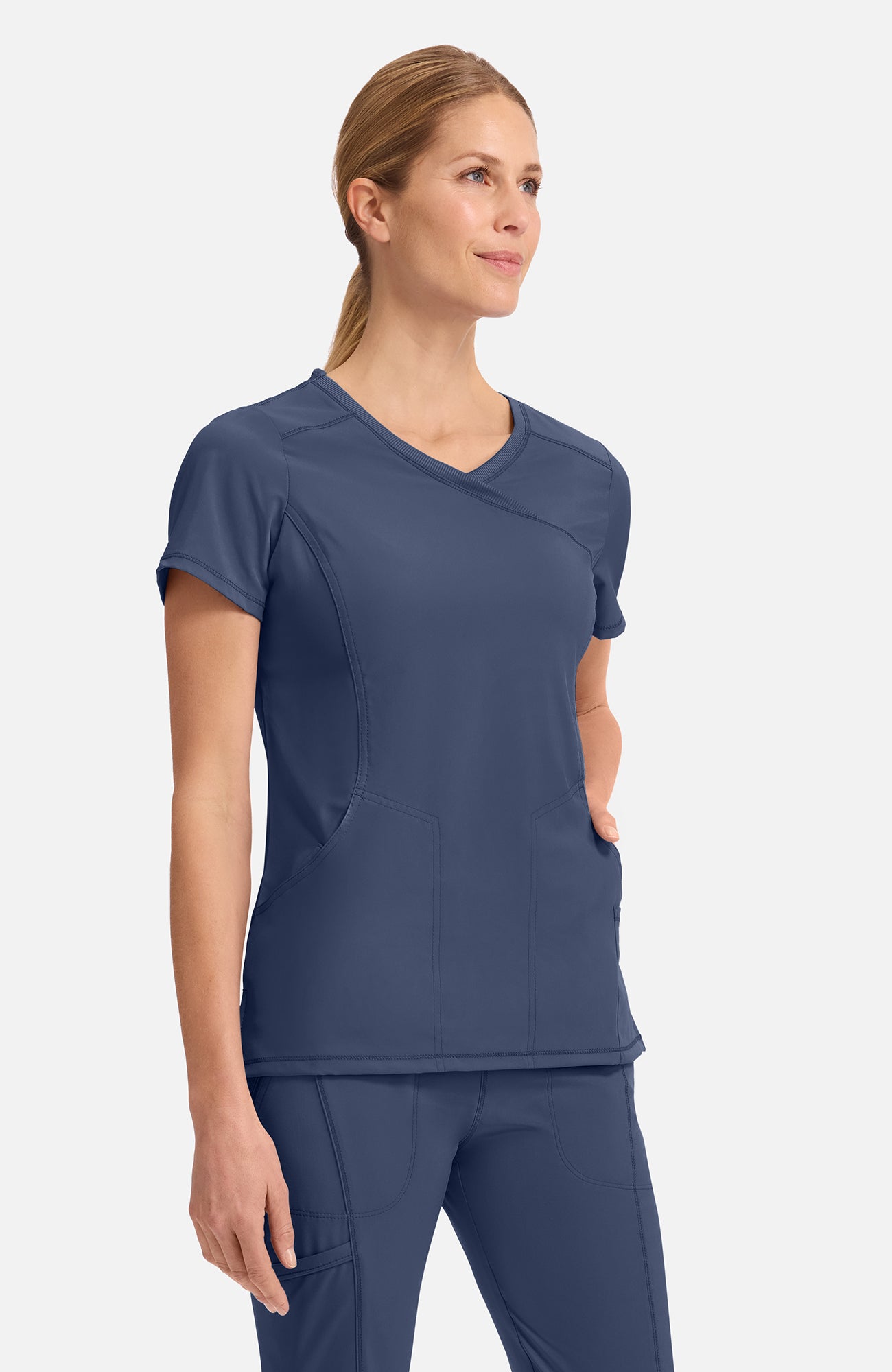 Cherokee Infinity - Women's 4-Pocket Knit Panel Mock Wrap Scrub Top