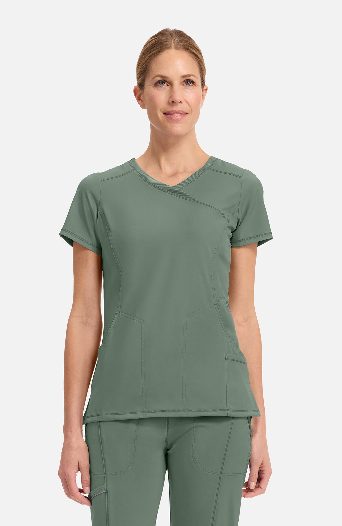 Cherokee Infinity - Women's 4-Pocket Knit Panel Mock Wrap Scrub Top