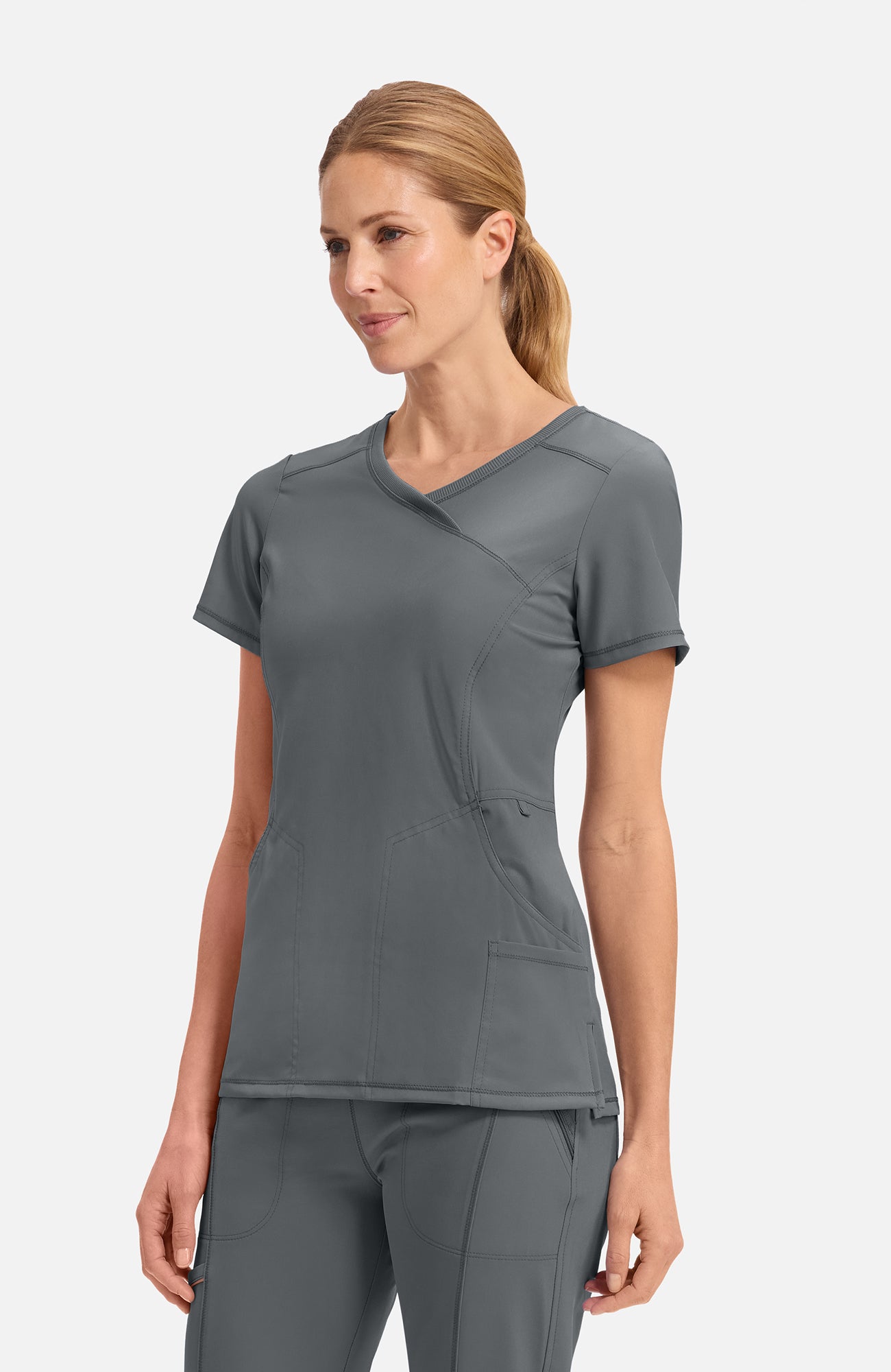 Cherokee Infinity - Women's 4-Pocket Knit Panel Mock Wrap Scrub Top