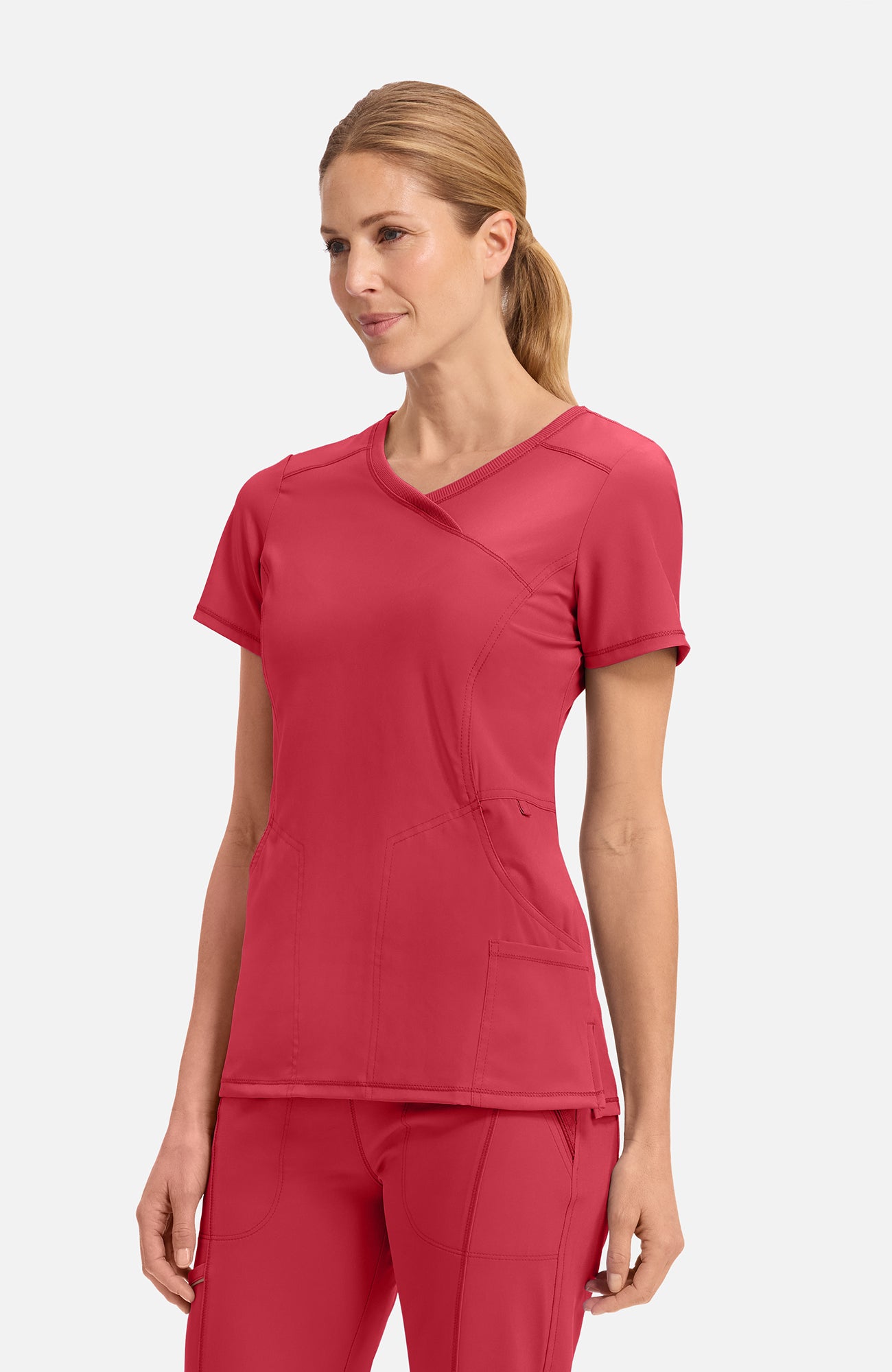 Cherokee Infinity - Women's 4-Pocket Knit Panel Mock Wrap Scrub Top