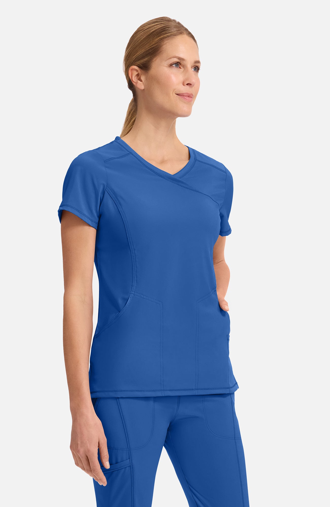 Cherokee Infinity - Women's 4-Pocket Knit Panel Mock Wrap Scrub Top