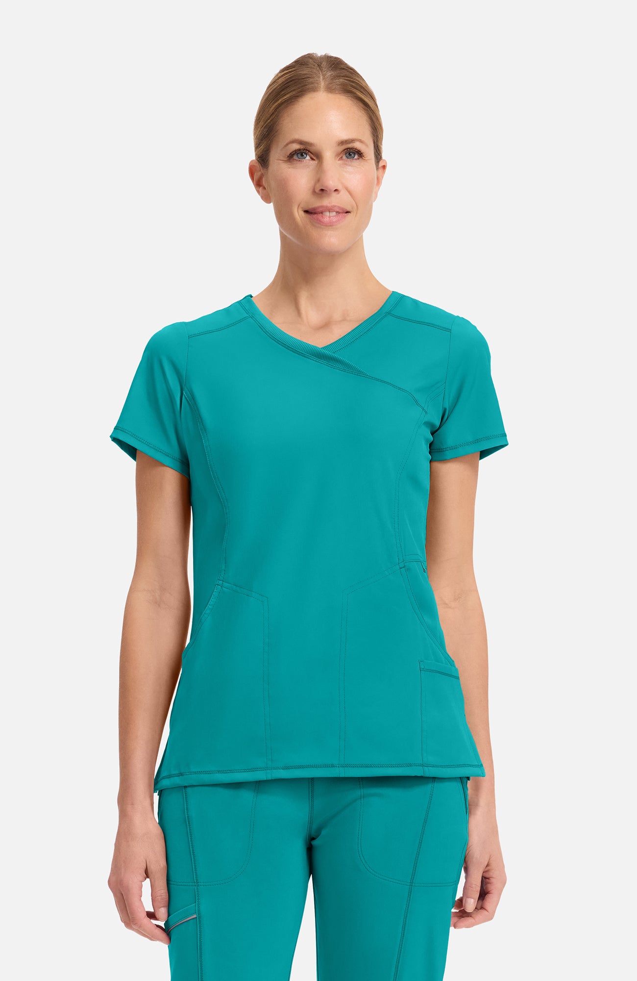 Cherokee Infinity - Women's 4-Pocket Knit Panel Mock Wrap Scrub Top