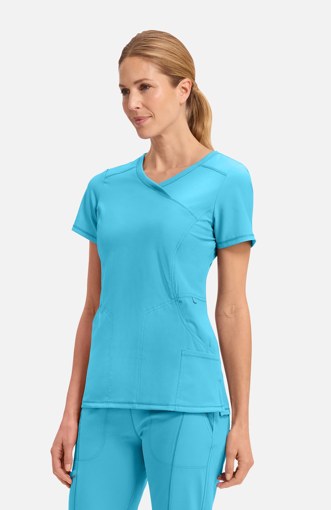 Cherokee Infinity - Women's 4-Pocket Knit Panel Mock Wrap Scrub Top