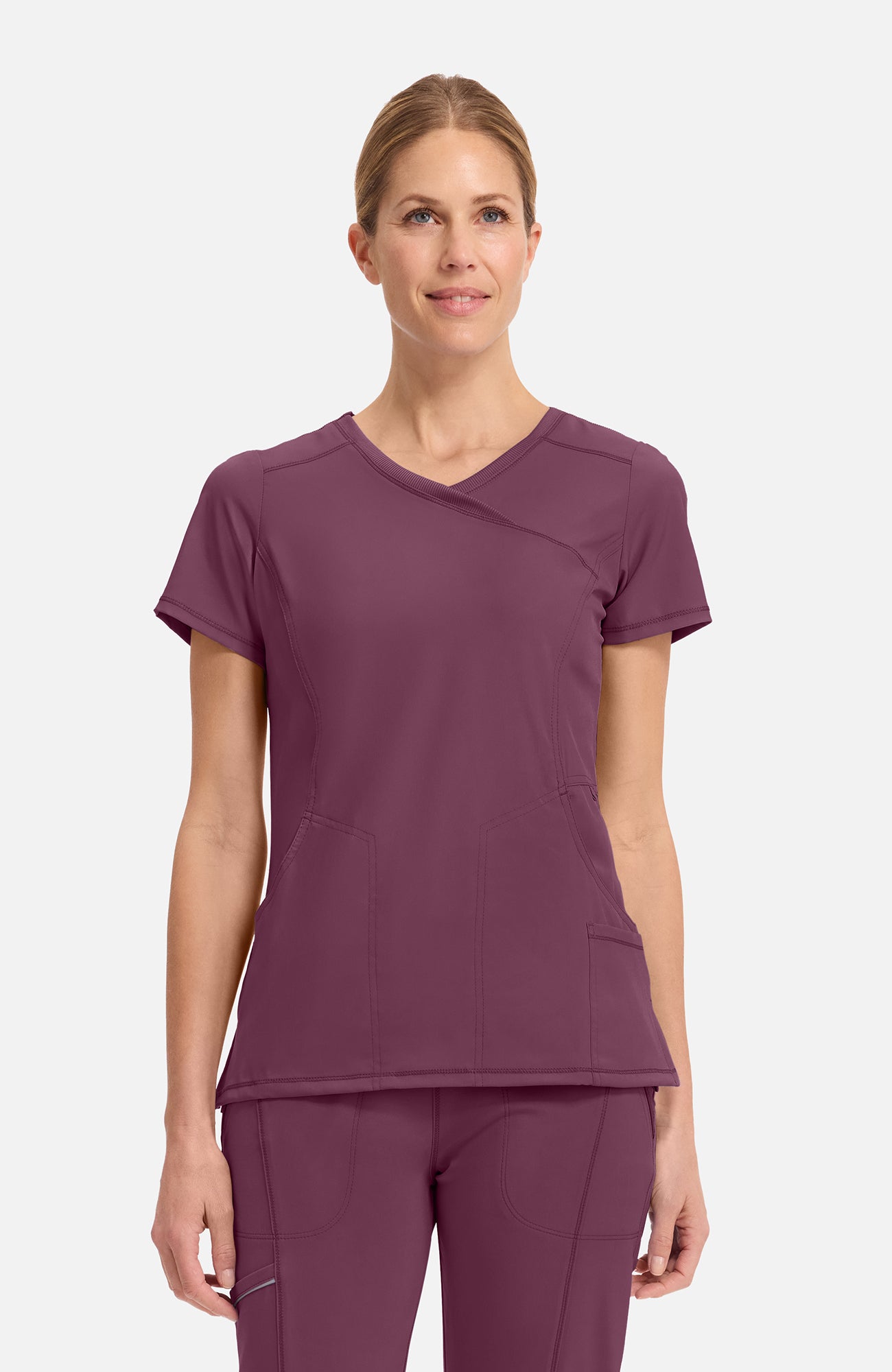 Cherokee Infinity - Women's 4-Pocket Knit Panel Mock Wrap Scrub Top