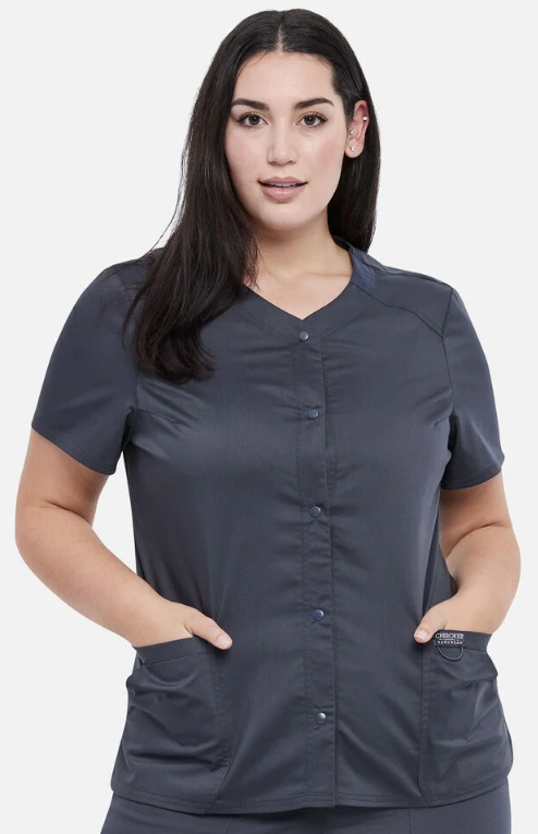 Cherokee WW Revolution Women's Snap Front Solid Scrub Top