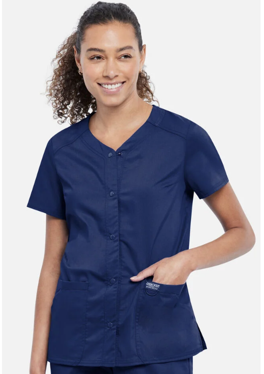 Cherokee WW Revolution Women's Snap Front Solid Scrub Top