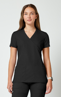 Cherokee WW Originals Women's Mock Wrap Knit Panel Solid Scrub Top