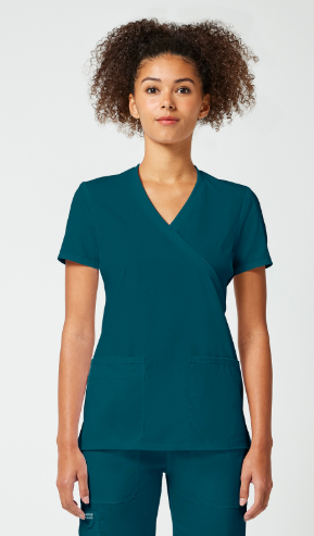 Cherokee WW Originals Women's Mock Wrap Knit Panel Solid Scrub Top
