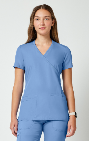 Cherokee WW Originals Women's Mock Wrap Knit Panel Solid Scrub Top