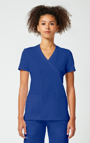 Cherokee WW Originals Women's Mock Wrap Knit Panel Solid Scrub Top