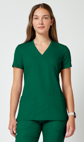 Cherokee WW Originals Women's Mock Wrap Knit Panel Solid Scrub Top