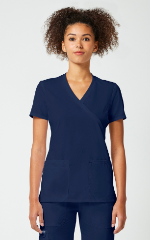 Cherokee WW Originals Women's Mock Wrap Knit Panel Solid Scrub Top