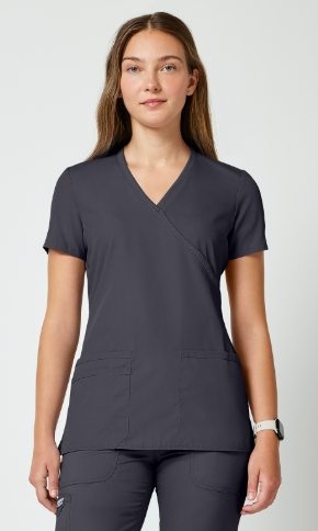 Cherokee WW Originals Women's Mock Wrap Knit Panel Solid Scrub Top