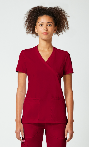 Cherokee WW Originals Women's Mock Wrap Knit Panel Solid Scrub Top