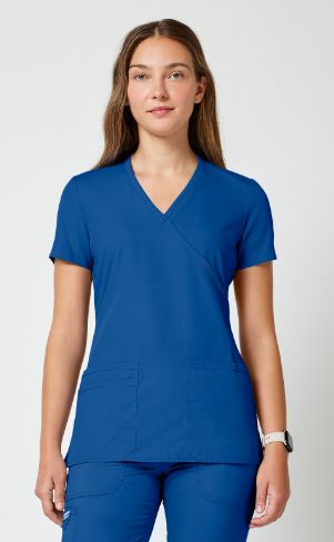 Cherokee WW Originals Women's Mock Wrap Knit Panel Solid Scrub Top