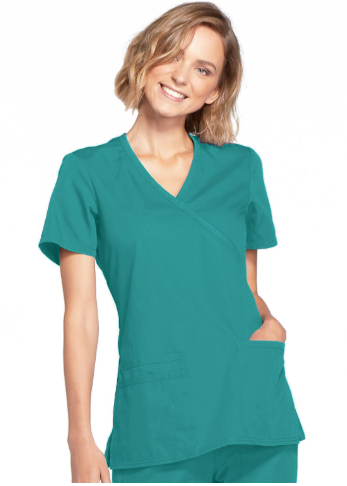 Cherokee WW Originals Women's Mock Wrap Knit Panel Solid Scrub Top