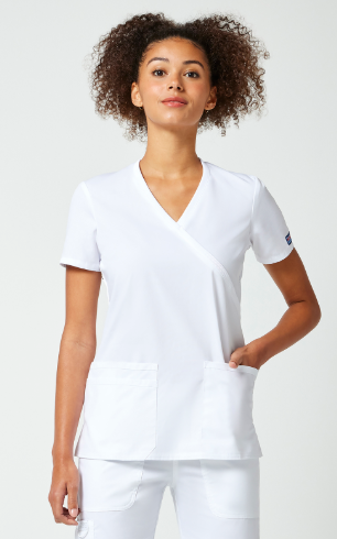 Cherokee WW Originals Women's Mock Wrap Knit Panel Solid Scrub Top