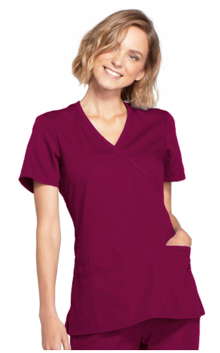 Cherokee WW Originals Women's Mock Wrap Knit Panel Solid Scrub Top