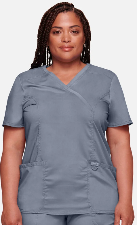 Cherokee WW Revolution Women's Shaped 3-Pocket Mock Wrap Scrub Top