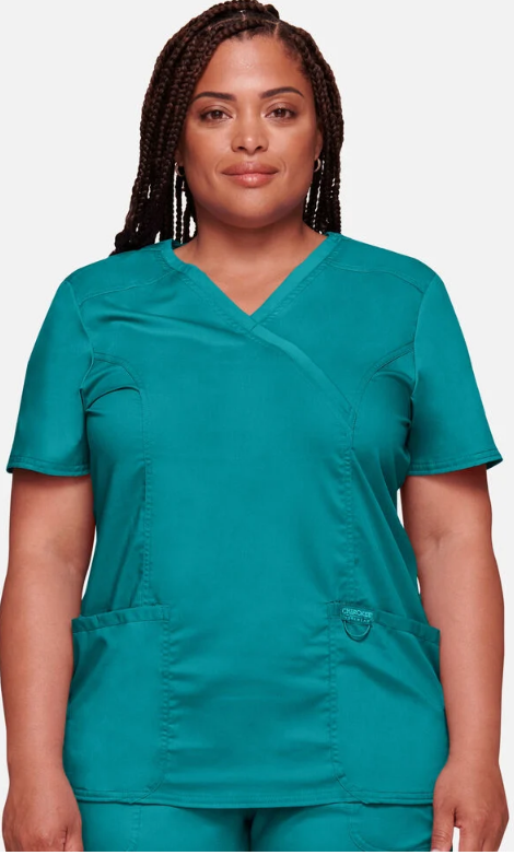 Cherokee WW Revolution Women's Shaped 3-Pocket Mock Wrap Scrub Top