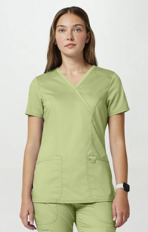 Cherokee WW Revolution Women's Shaped 3-Pocket Mock Wrap Scrub Top