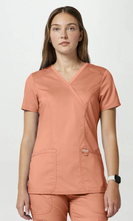 Cherokee WW Revolution Women's Shaped 3-Pocket Mock Wrap Scrub Top