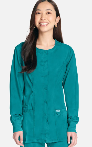 Cherokee WW Revolution Women's Snap Front Crew Neck Scrub Jacket