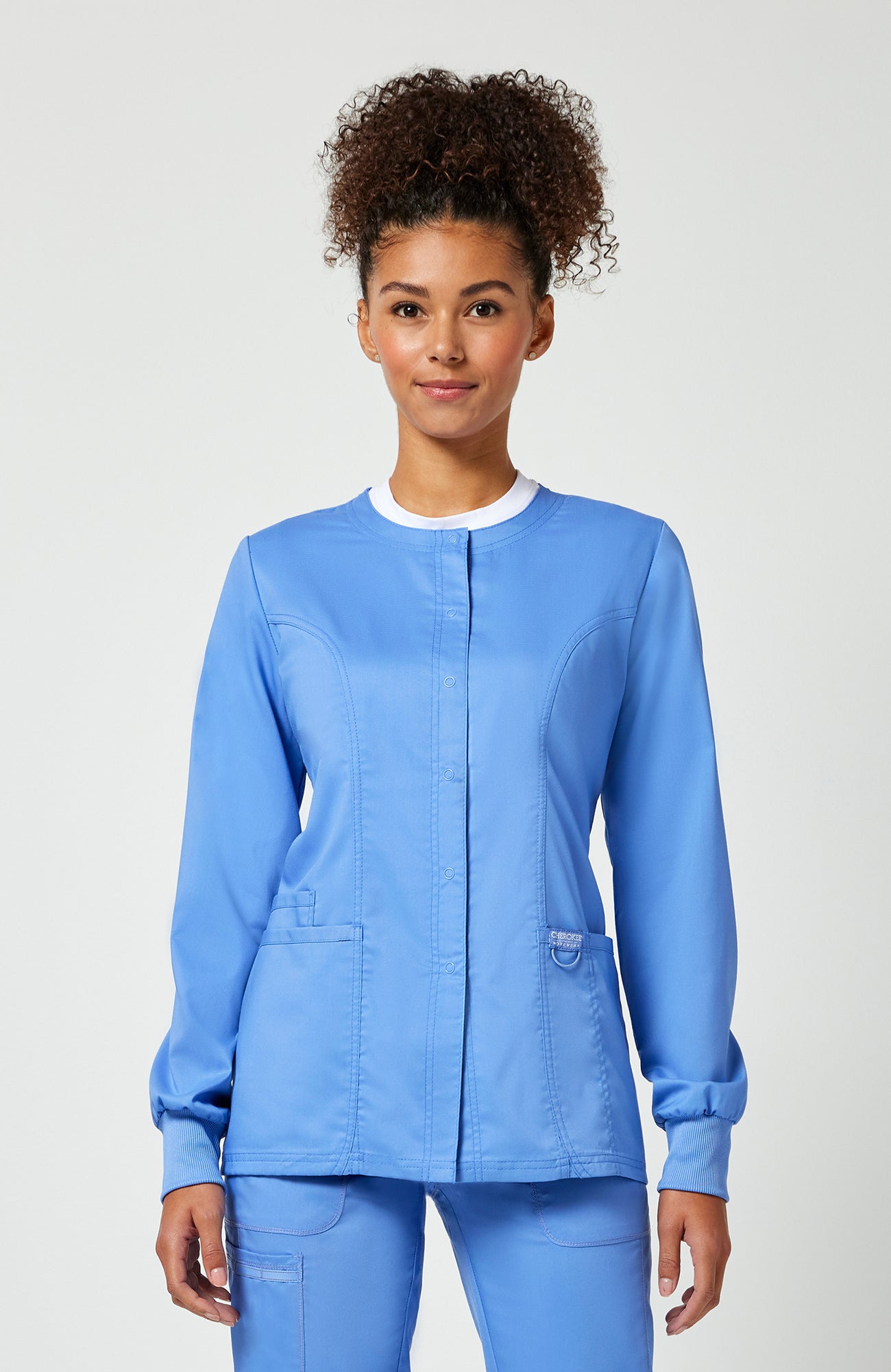 Cherokee WW Revolution Women's Snap Front Crew Neck Scrub Jacket