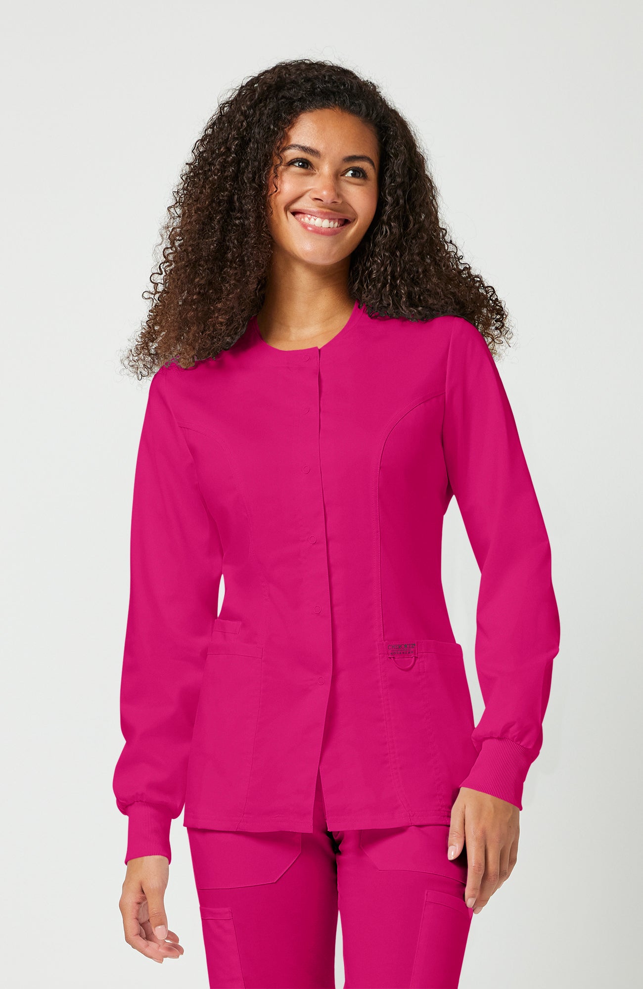 Cherokee WW Revolution Women's Snap Front Crew Neck Scrub Jacket