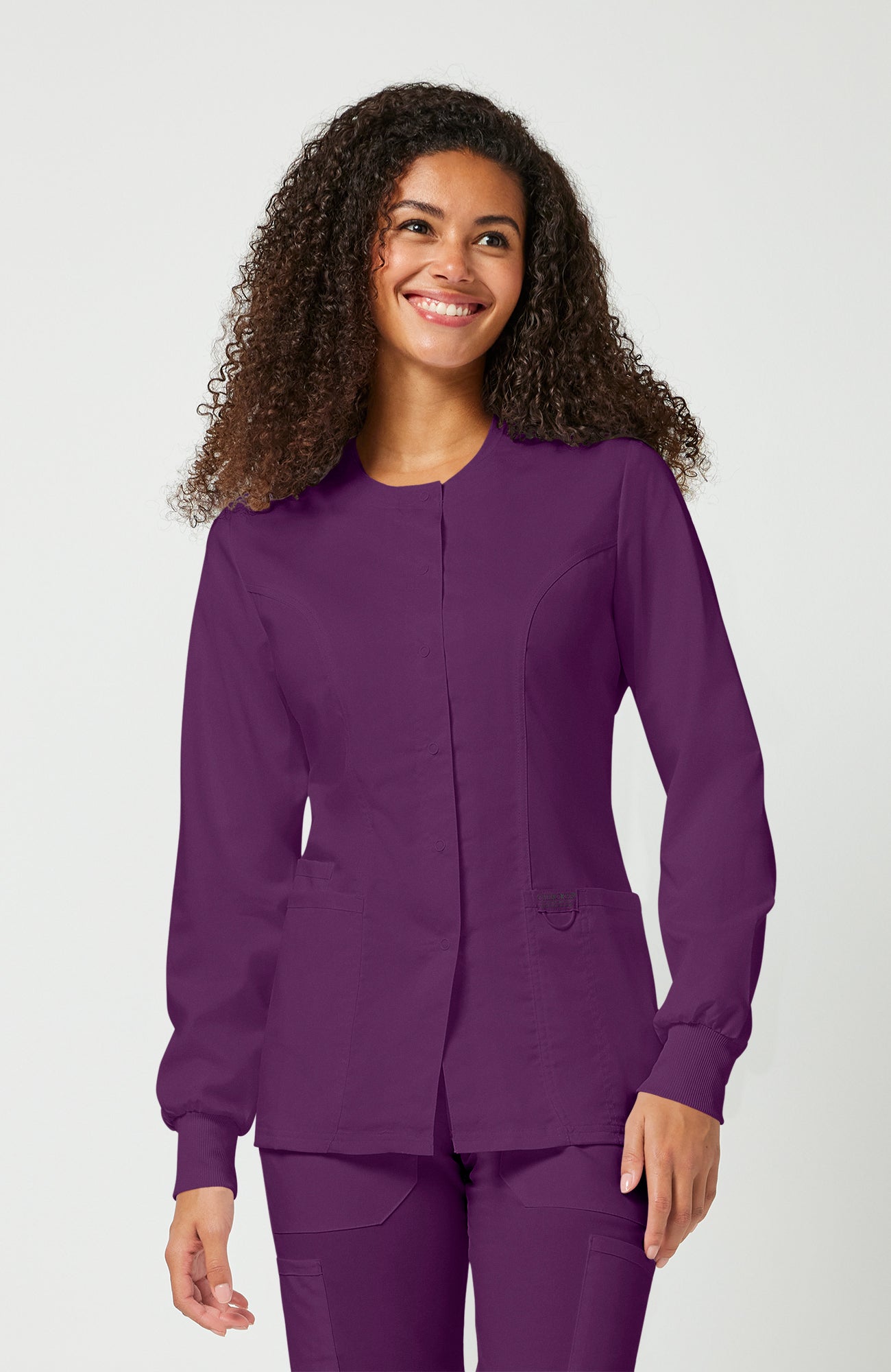 Cherokee WW Revolution Women's Snap Front Crew Neck Scrub Jacket