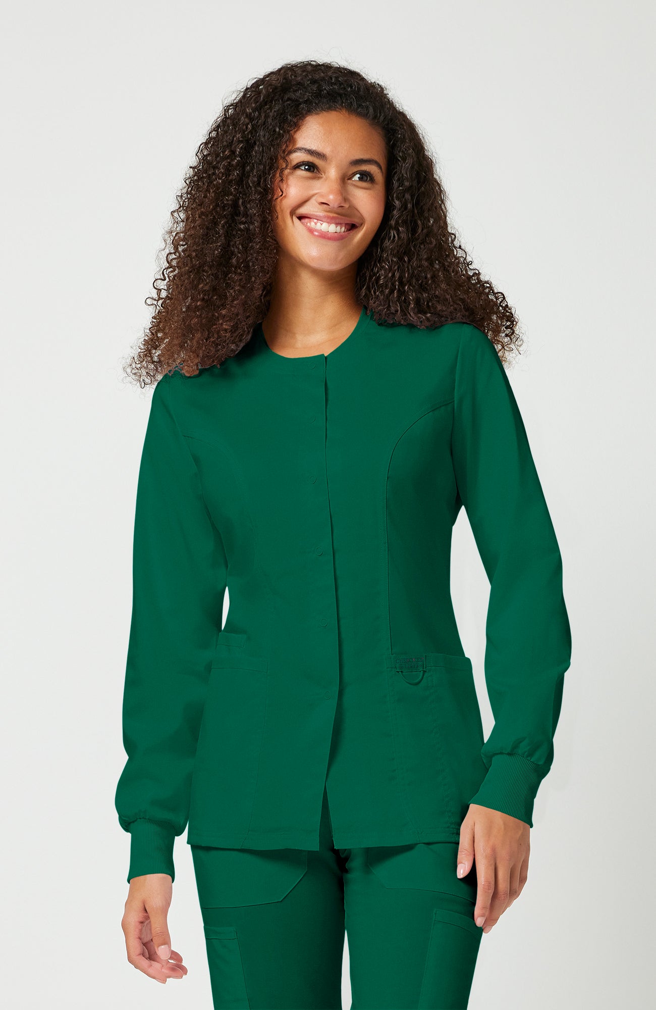 Cherokee WW Revolution Women's Snap Front Crew Neck Scrub Jacket