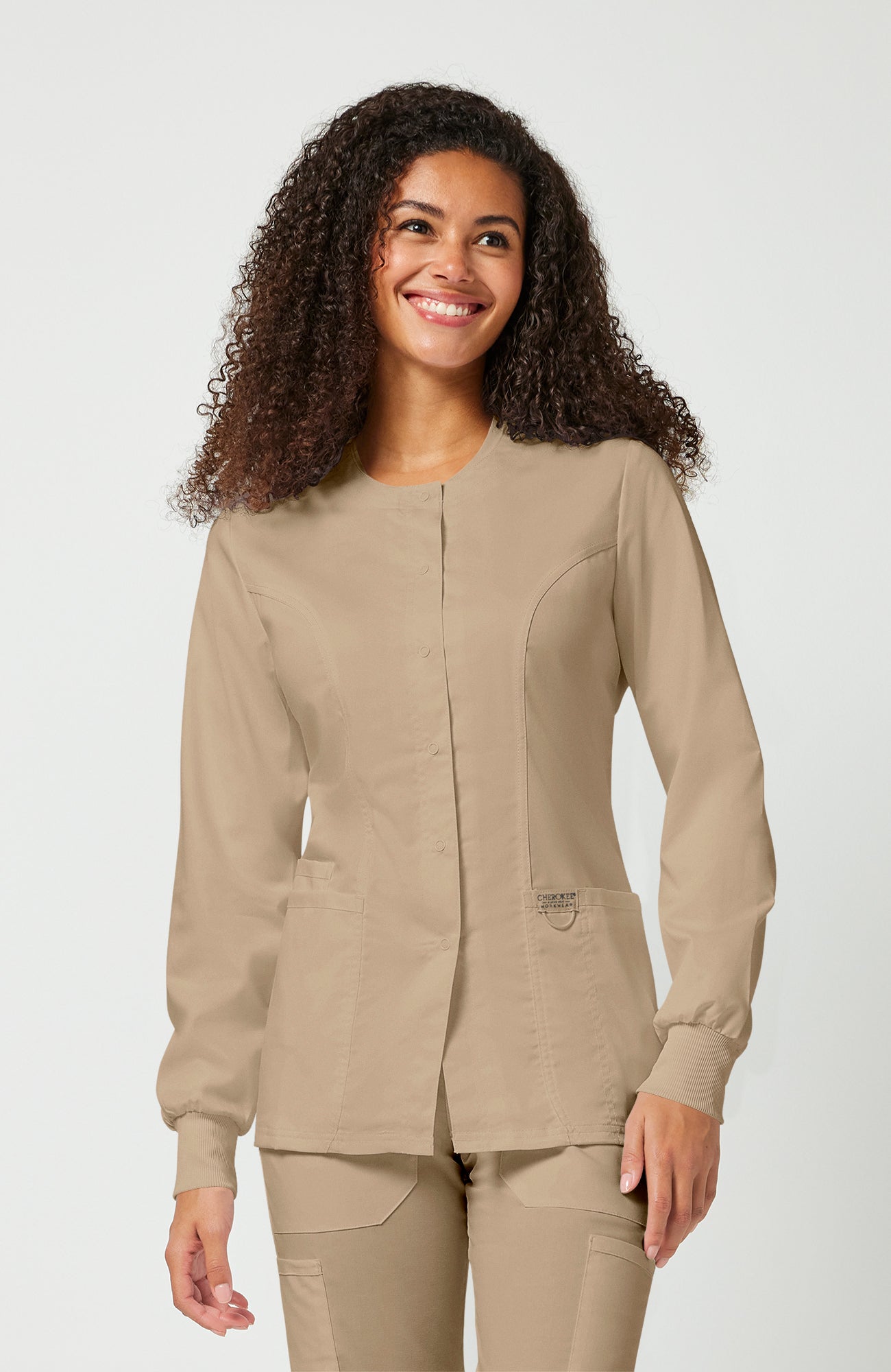 Cherokee WW Revolution Women's Snap Front Crew Neck Scrub Jacket