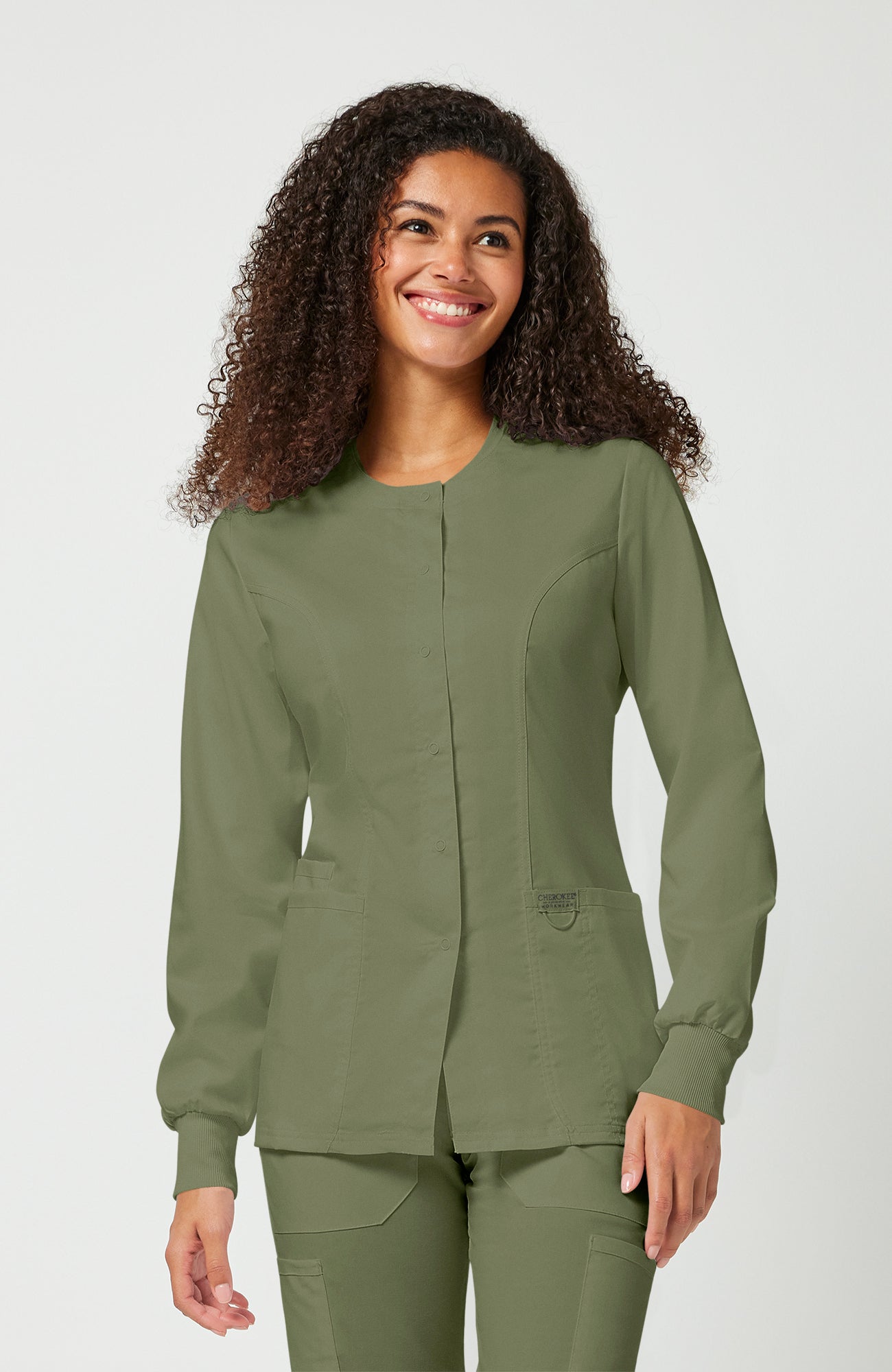 Cherokee WW Revolution Women's Snap Front Crew Neck Scrub Jacket