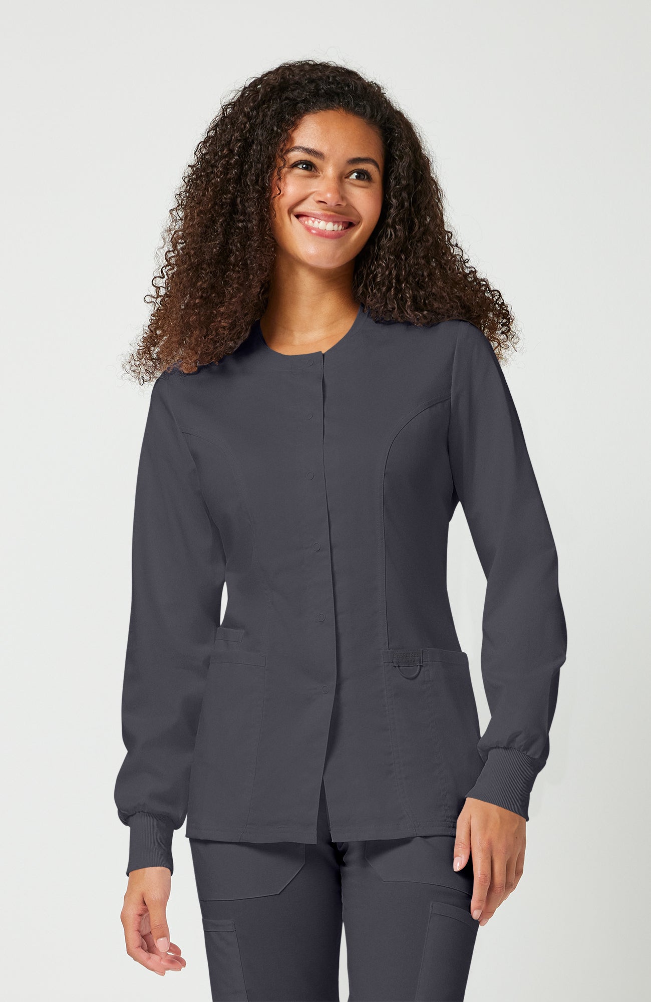 Cherokee WW Revolution Women's Snap Front Crew Neck Scrub Jacket