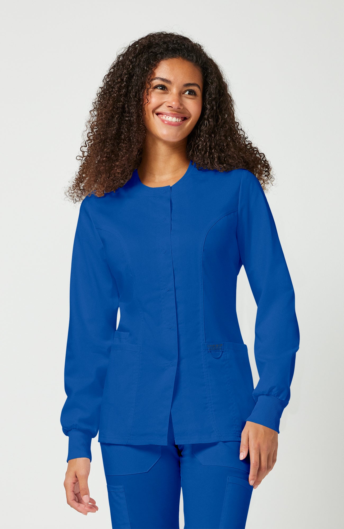 Cherokee WW Revolution Women's Snap Front Crew Neck Scrub Jacket