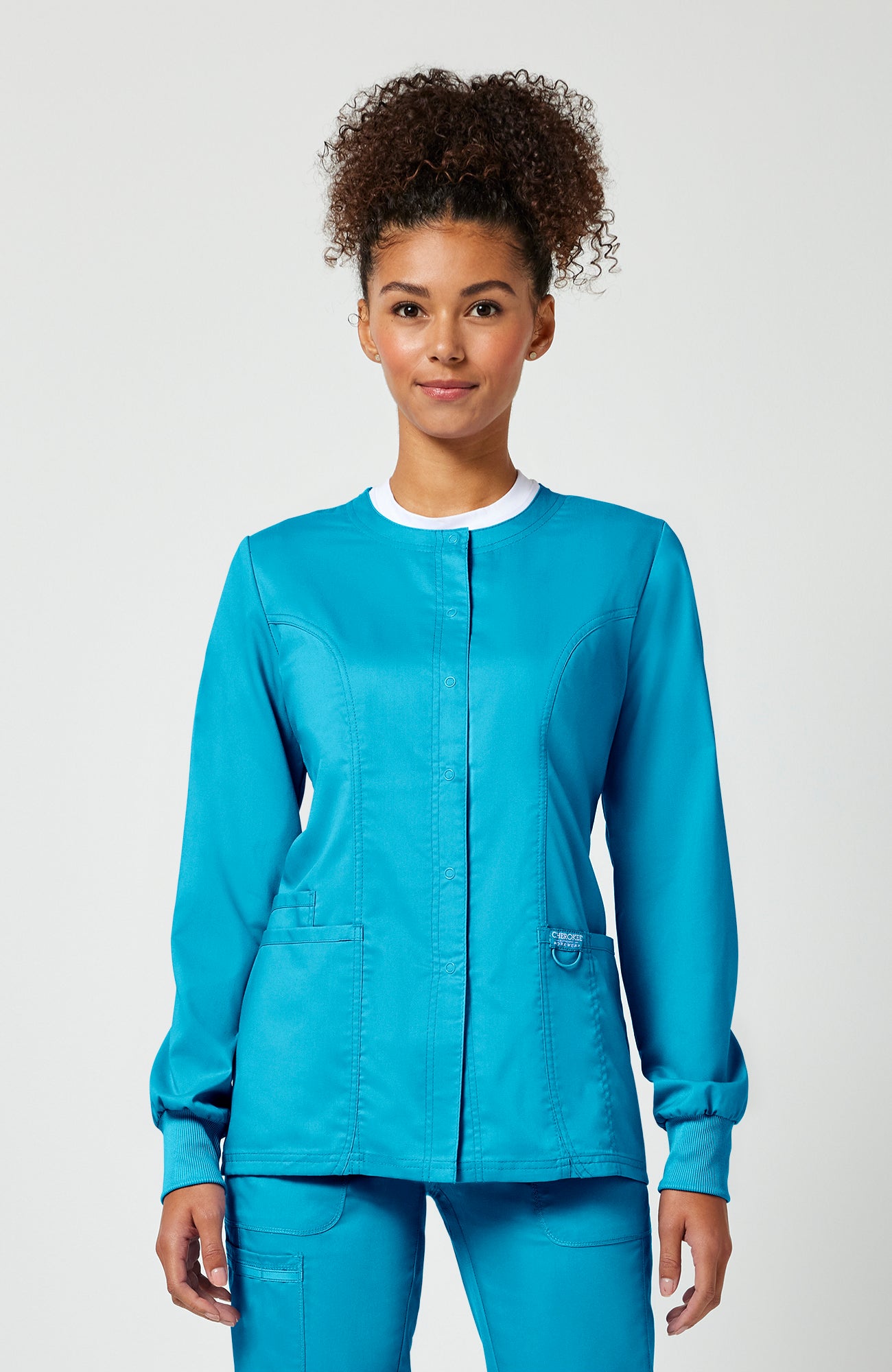 Cherokee WW Revolution Women's Snap Front Crew Neck Scrub Jacket