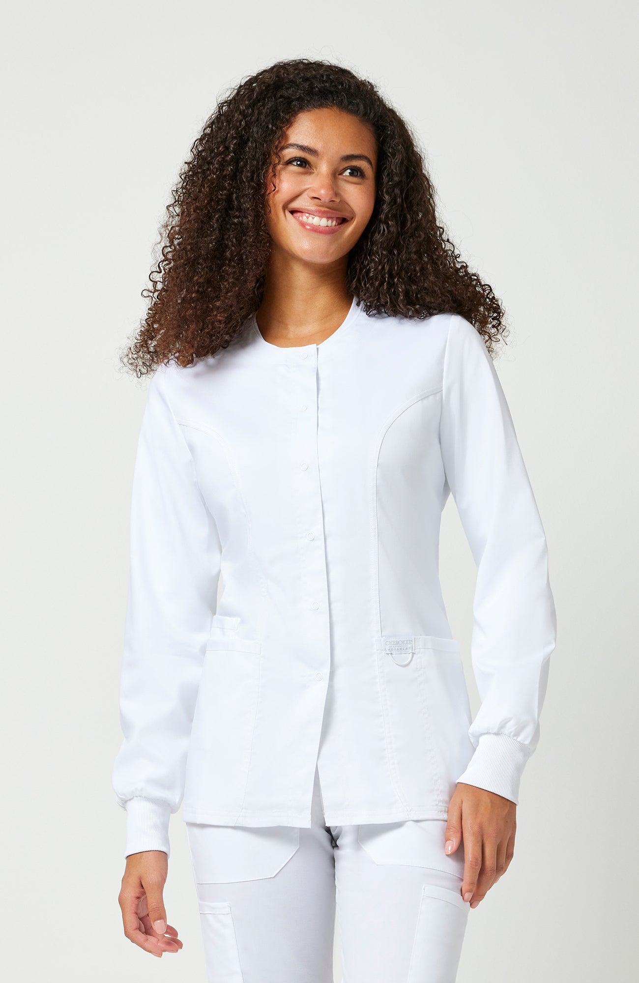 Cherokee WW Revolution Women's Snap Front Crew Neck Scrub Jacket