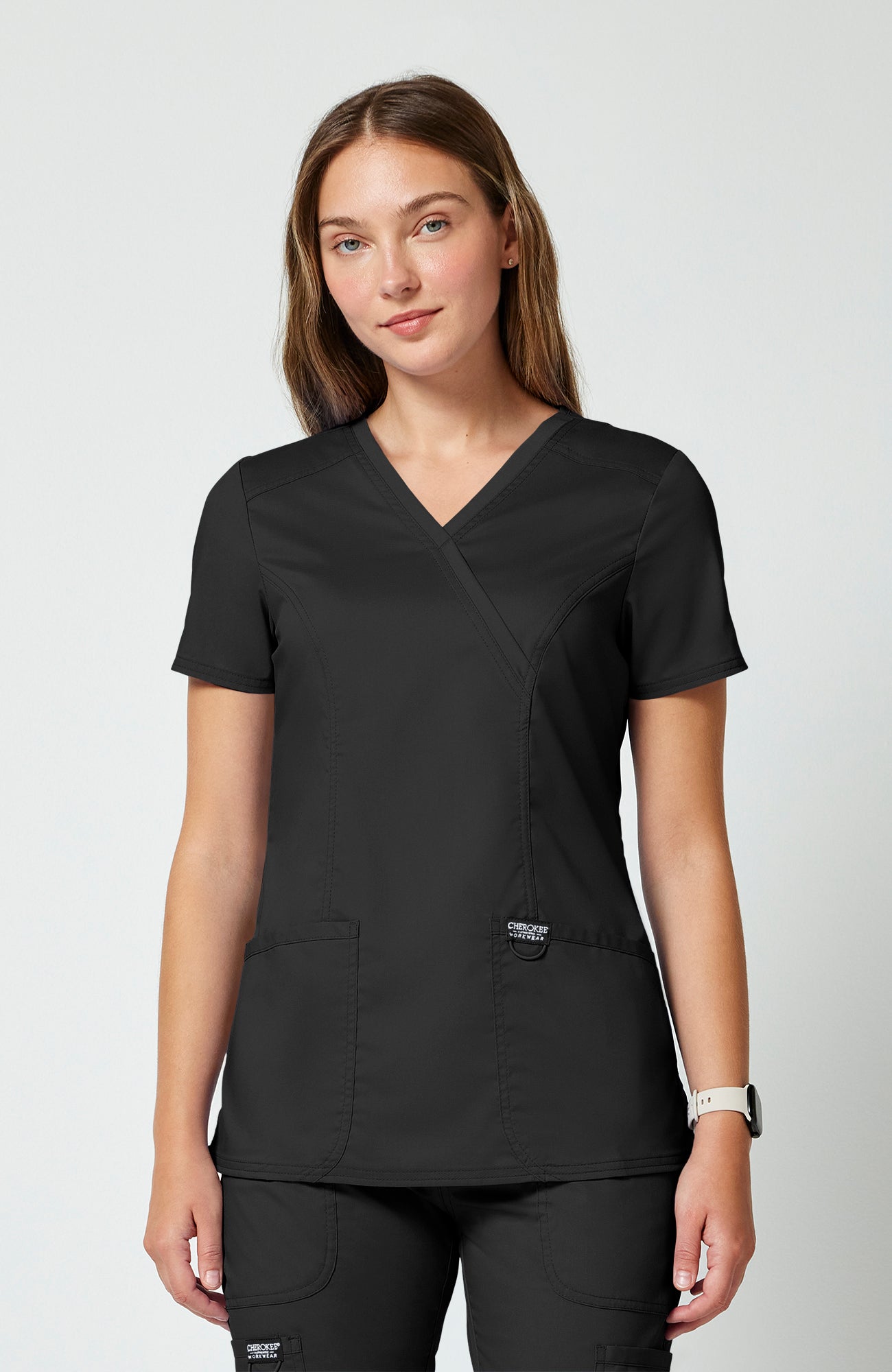 Cherokee WW Revolution Women's Shaped 3-Pocket Mock Wrap Scrub Top