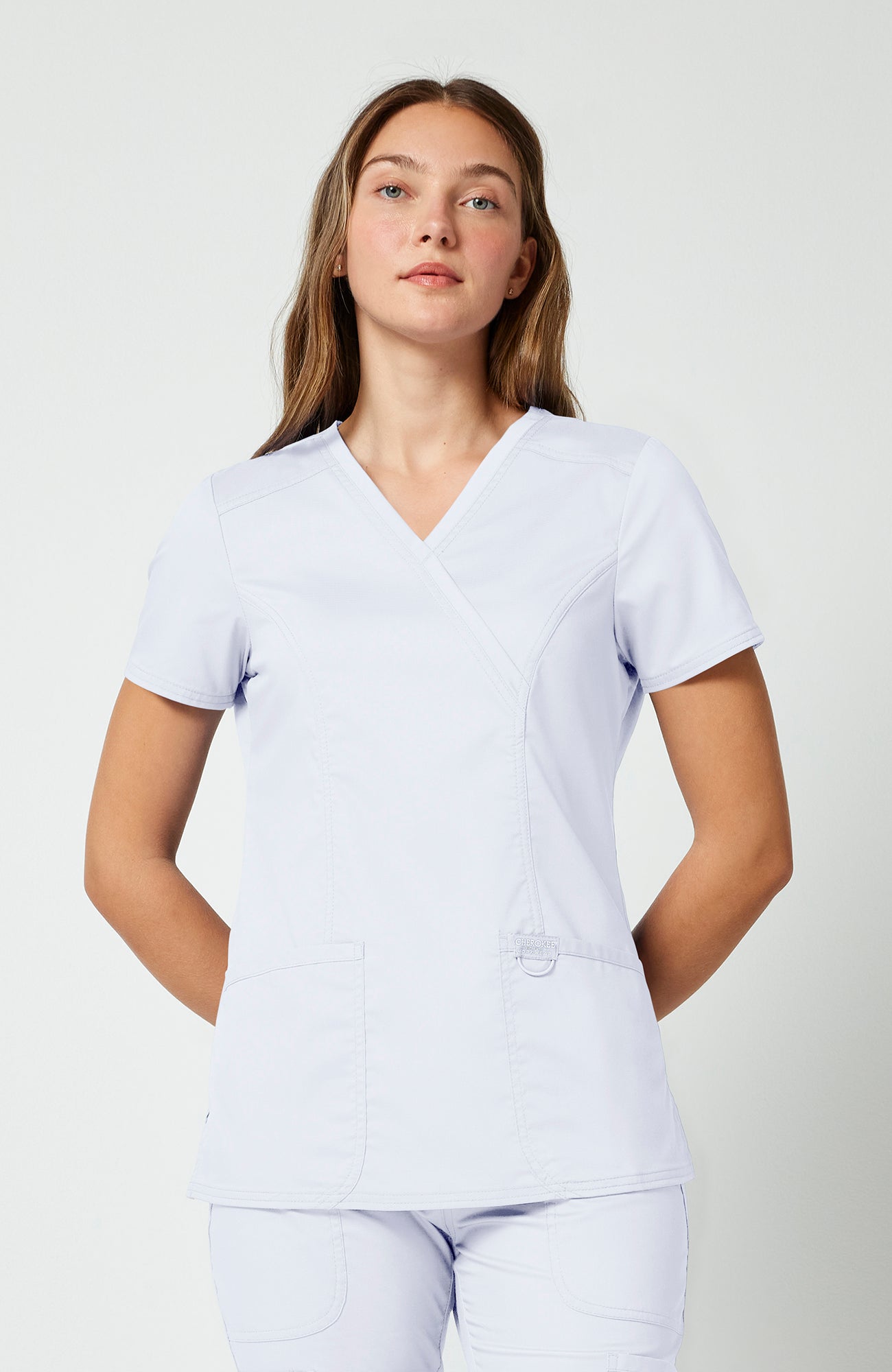 Cherokee WW Revolution Women's Shaped 3-Pocket Mock Wrap Scrub Top